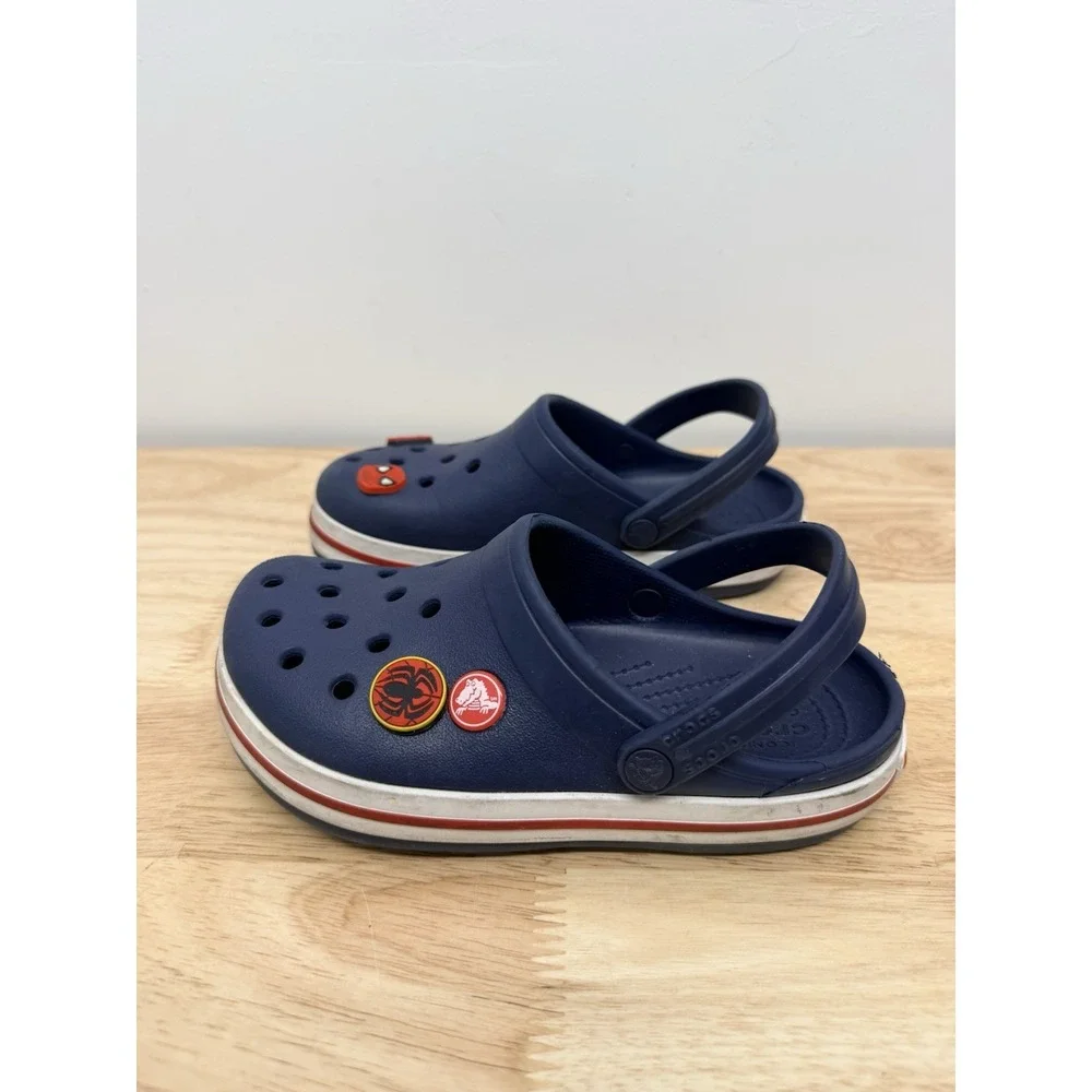 Crocs Kids' Crocband Clog Navy Blue Red White Size 13 C Spider Man Jibitz #66